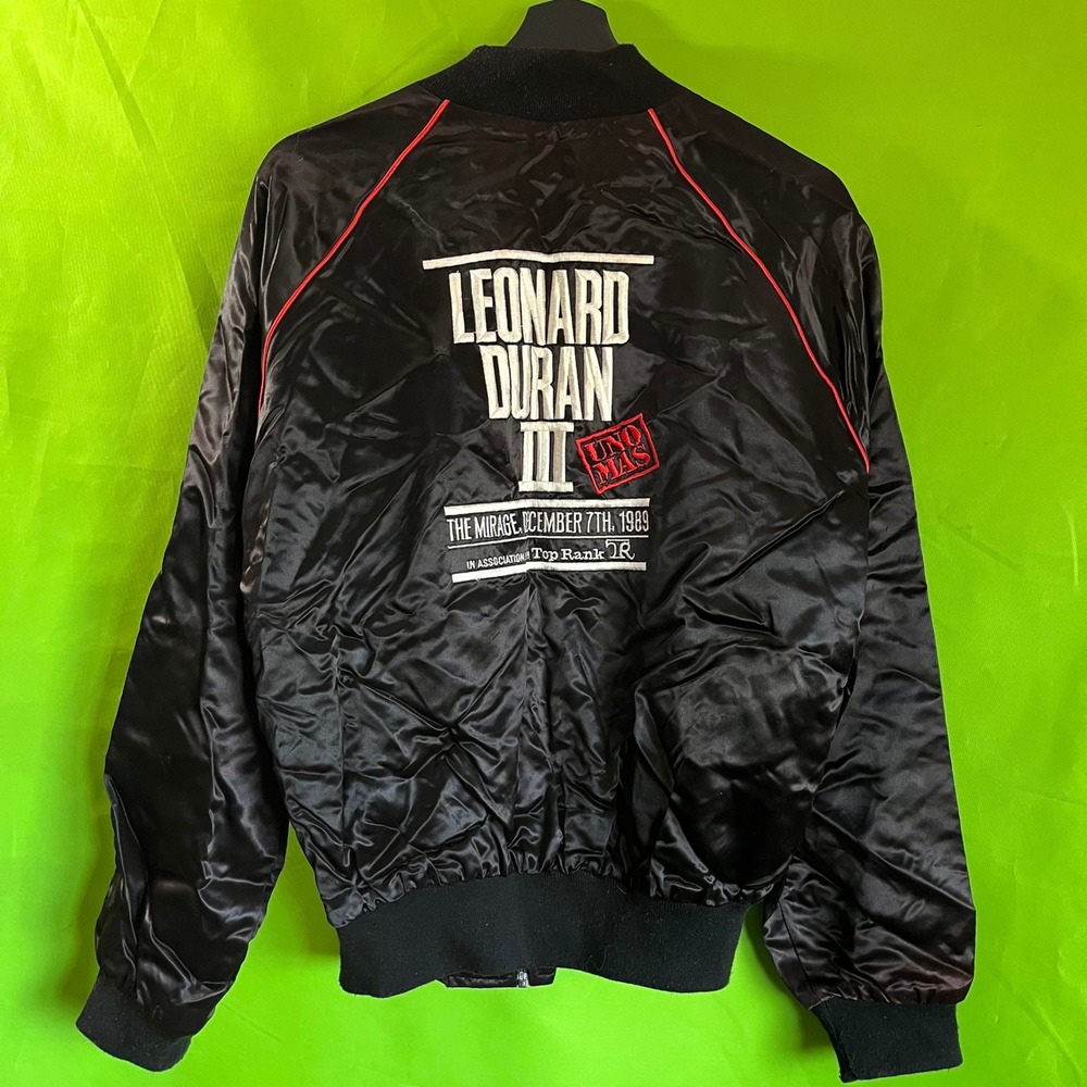 Vintage Leonard Duran III Uno Mas 1989 Mirage Boxing Satin Bomber Jacket L Black